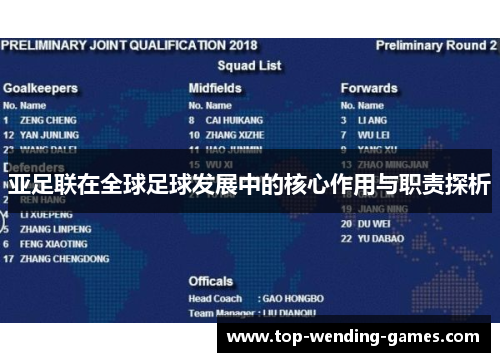 亚足联在全球足球发展中的核心作用与职责探析