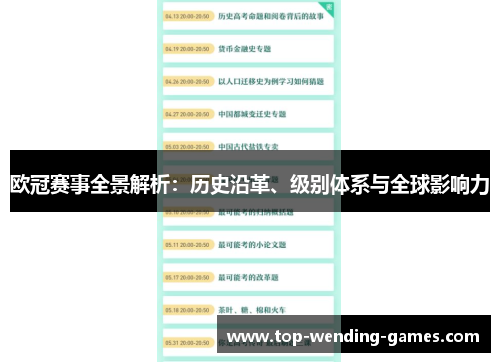 欧冠赛事全景解析：历史沿革、级别体系与全球影响力