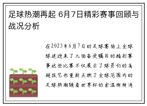 足球热潮再起 6月7日精彩赛事回顾与战况分析